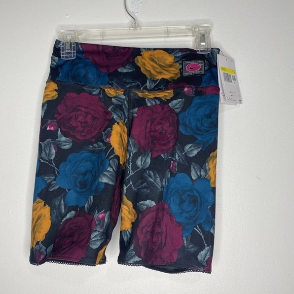Nike Shorts S Tight Fit Mid Rise 7" Bike Athletic Floral Spandex Dri Fit New - Picture 1 of 6